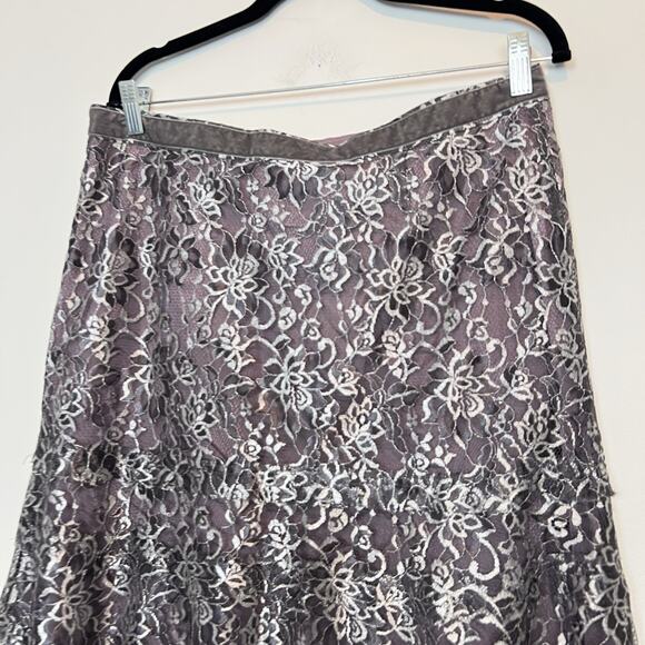 Sigrid Olsen metallic silver lace midi skirt tiered size 12 fairy whiimsygoth - Picture 9 of 9